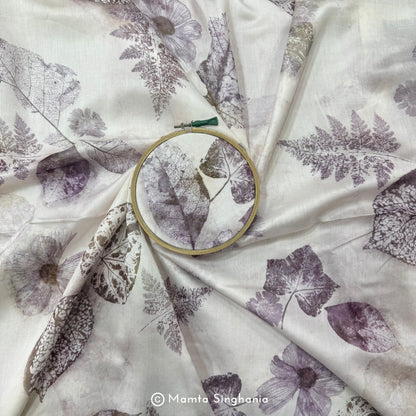 Purple Floral Digital Printed Mul Chanderi Fabric