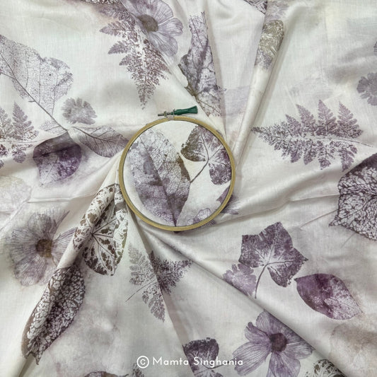 Purple Floral Digital Printed Mul Chanderi Fabric