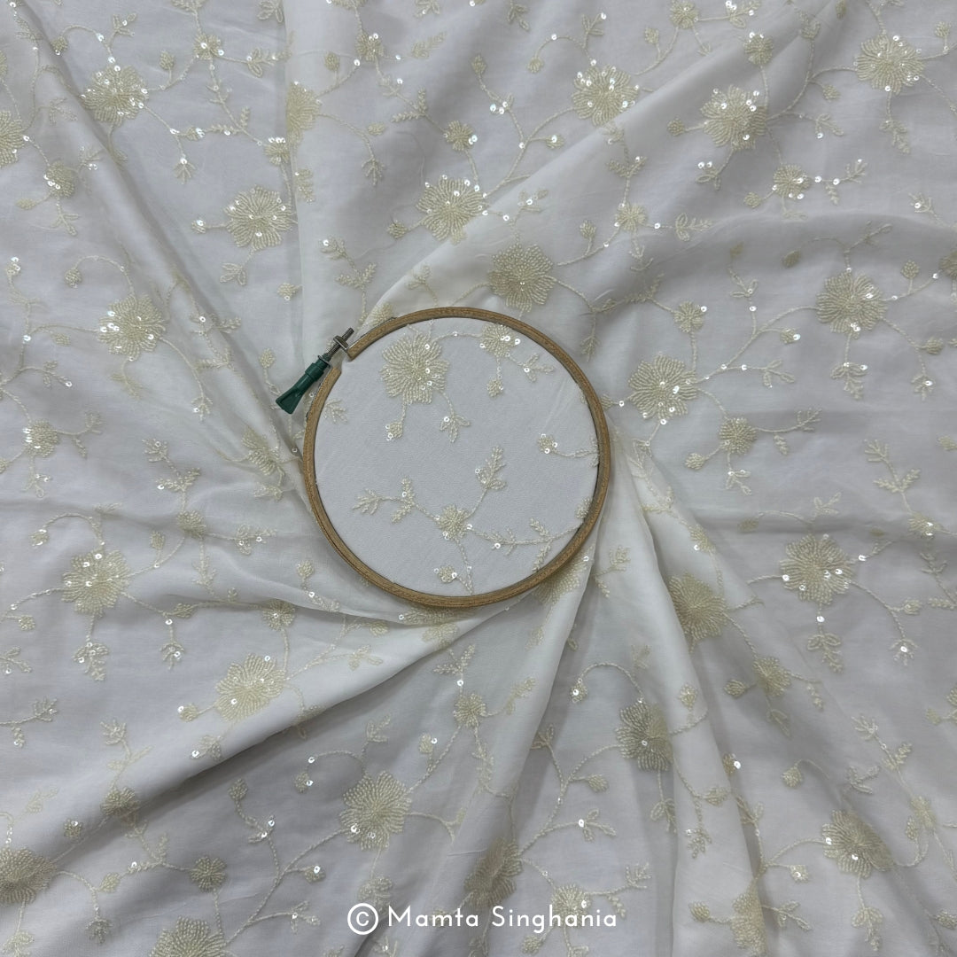 White Plain Dyeable Embroidered Georgette Fabric