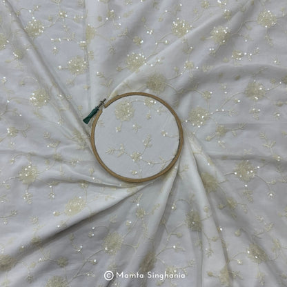 White Plain Dyeable Embroidered Georgette Fabric