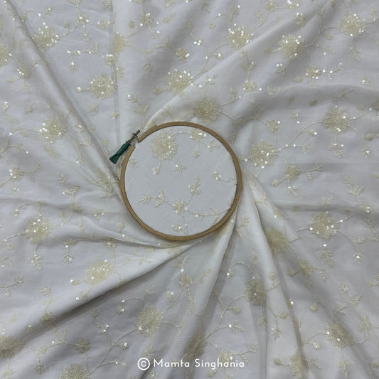 White Plain Dyeable Embroidered Georgette Fabric
