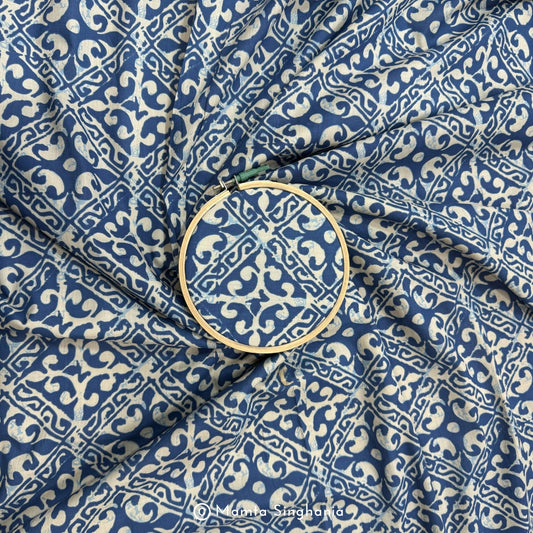Blue Abstract Printed Cotton Fabric