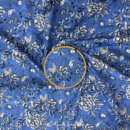 Blue Floral Printed Cotton Fabric