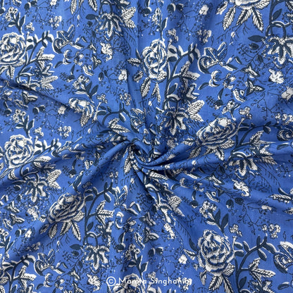 Blue Floral Printed Cotton Fabric