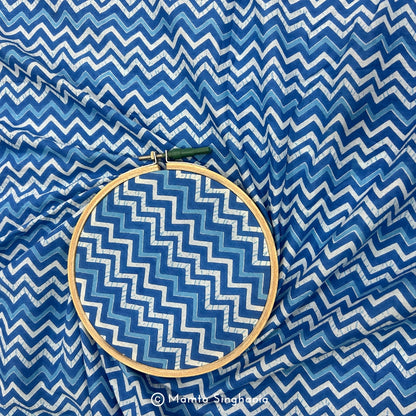 Blue Chevron Printed Cotton Fabric