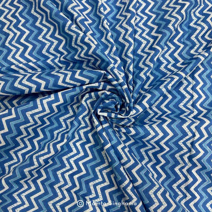 Blue Chevron Printed Cotton Fabric