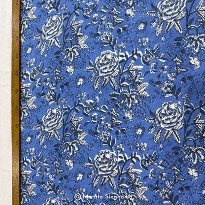 Blue Floral Printed Cotton Fabric