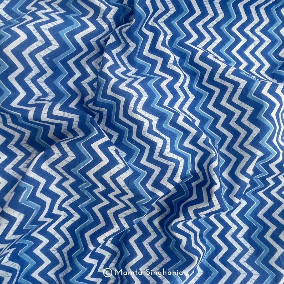 Blue Chevron Printed Cotton Fabric
