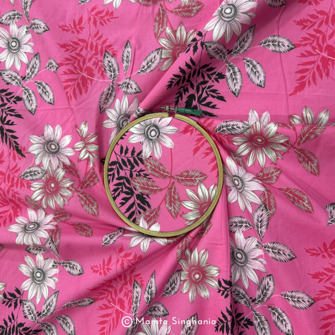 Pink Floral Printed Cotton Fabric