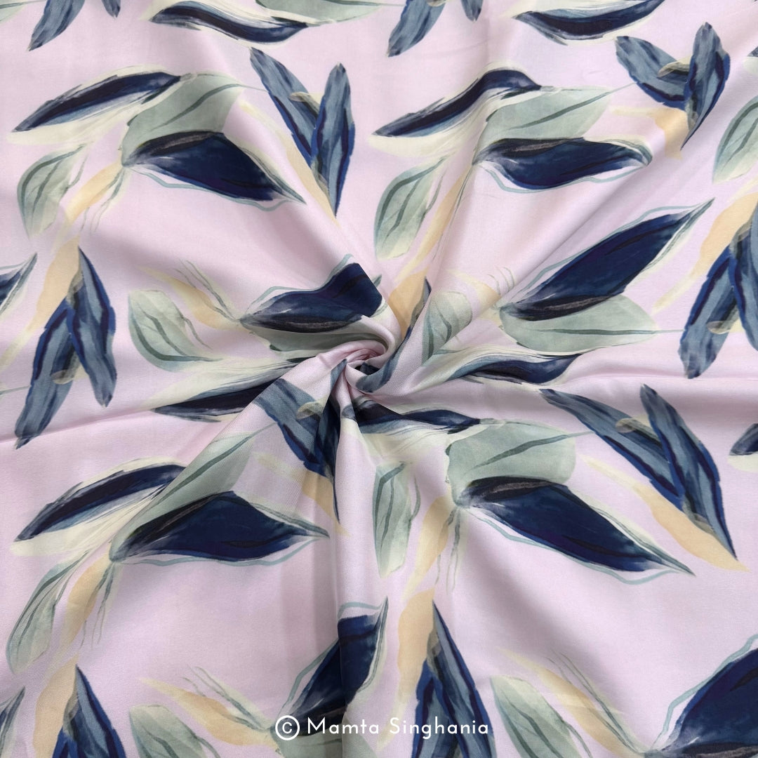 Pink Leaf Printed Modal Satin