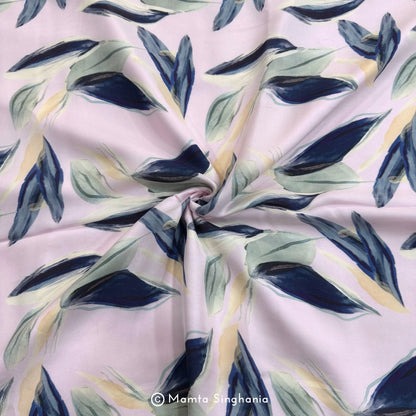 Pink Leaf Printed Modal Satin
