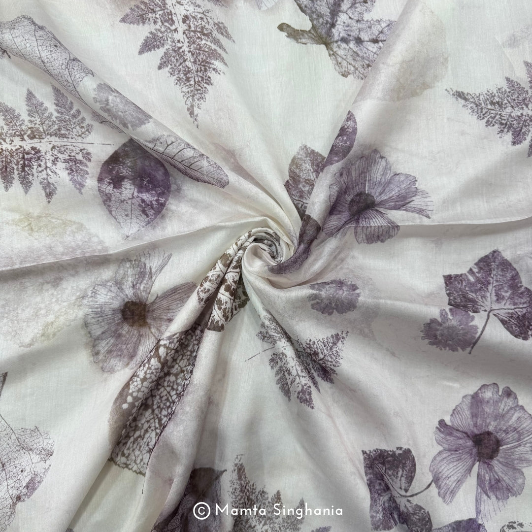 Purple Floral Digital Printed Mul Chanderi Fabric