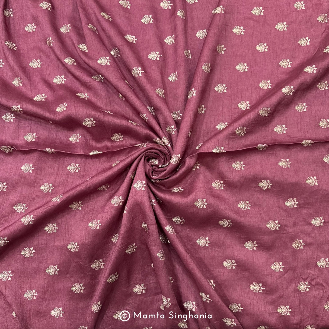 Wine Floral Embroidered Raw Silk Fabric