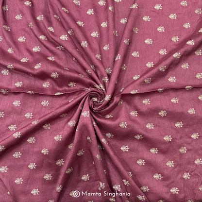 Wine Floral Embroidered Raw Silk Fabric
