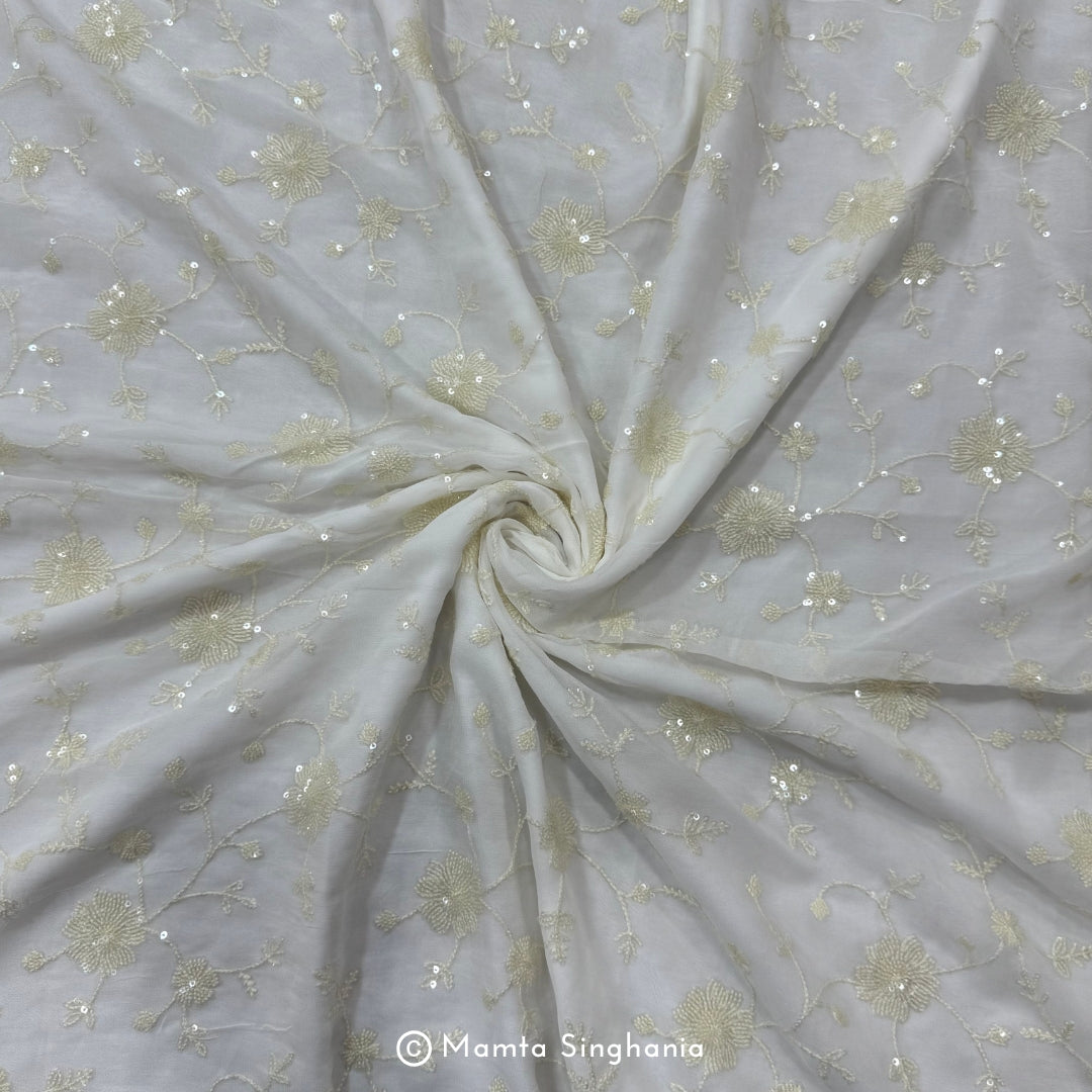 White Plain Dyeable Embroidered Georgette Fabric