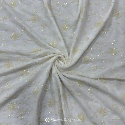 White Plain Dyeable Embroidered Georgette Fabric