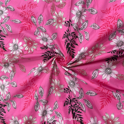 Pink Floral Printed Cotton Fabric