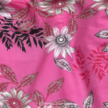 Pink Floral Printed Cotton Fabric