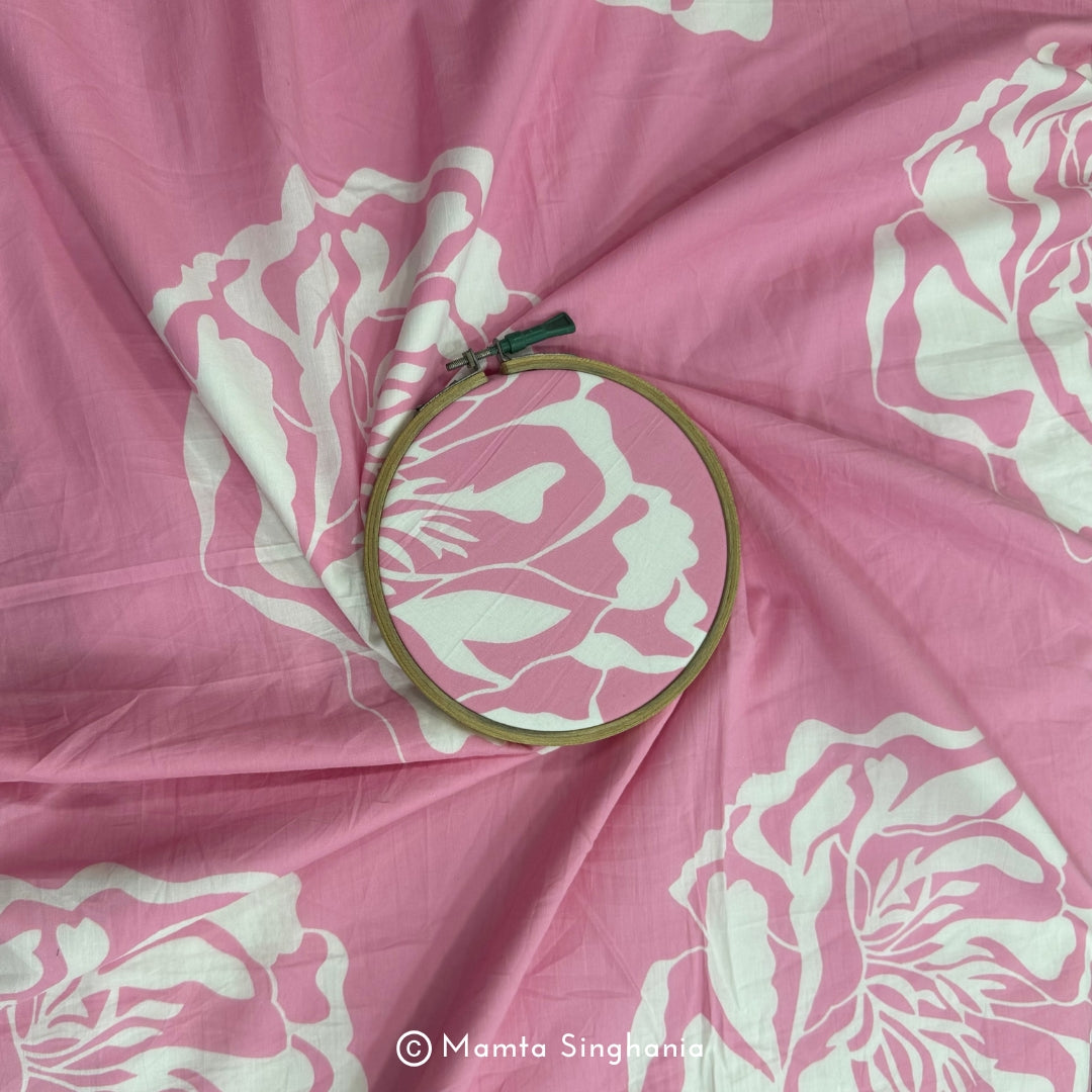 Pink Floral Printed Cotton Fabric