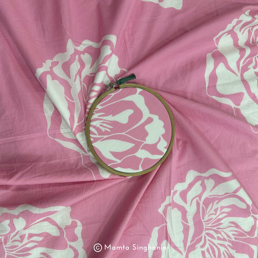 Pink Floral Printed Cotton Fabric