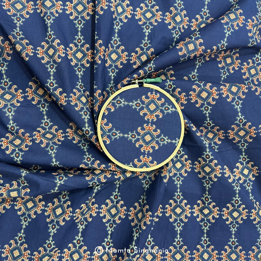 Blue Abstract Printed Cotton Fabric
