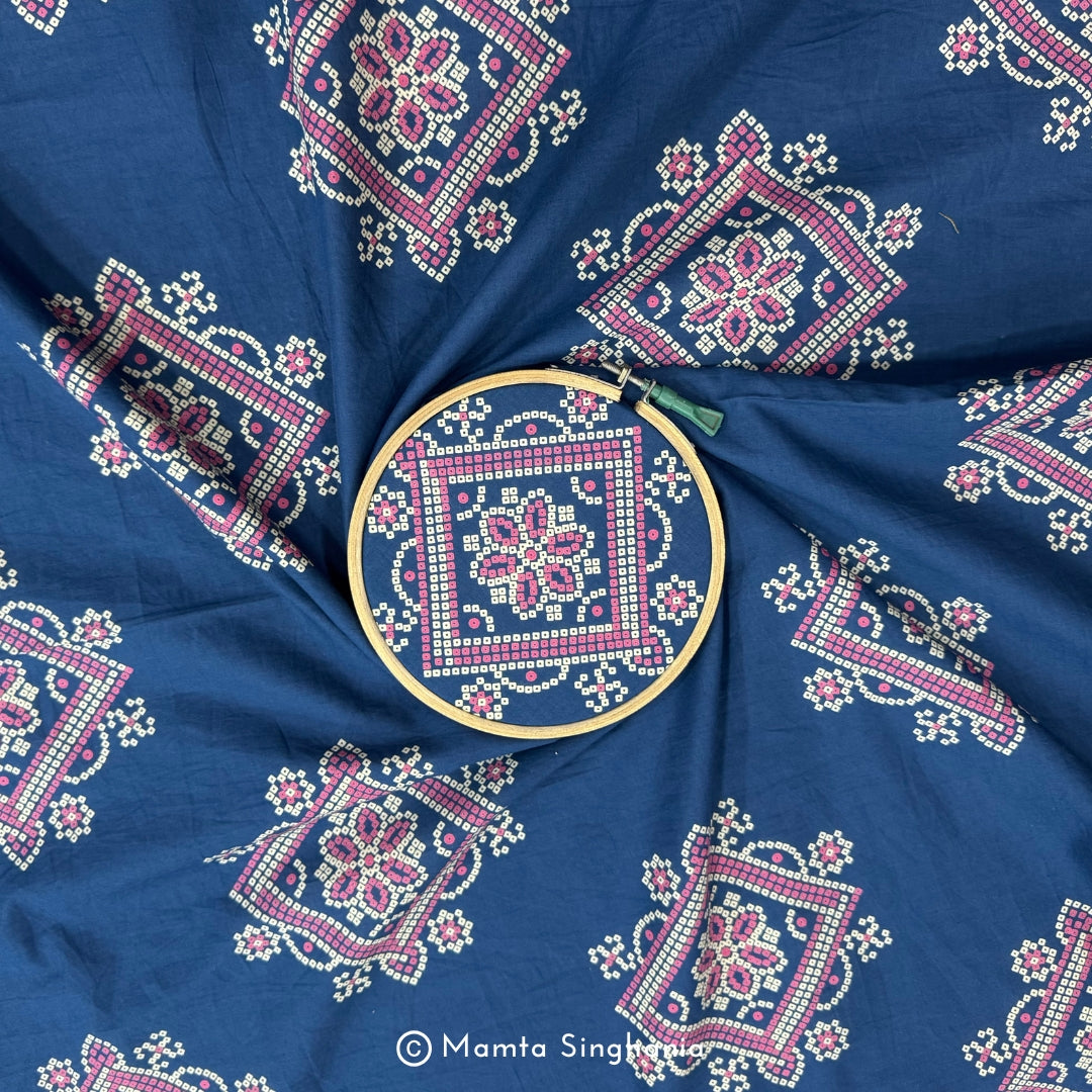 Blue Abstract Printed Cotton Fabric