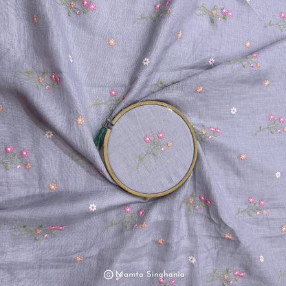 Light Grey Floral Embroidered Linen Fabric