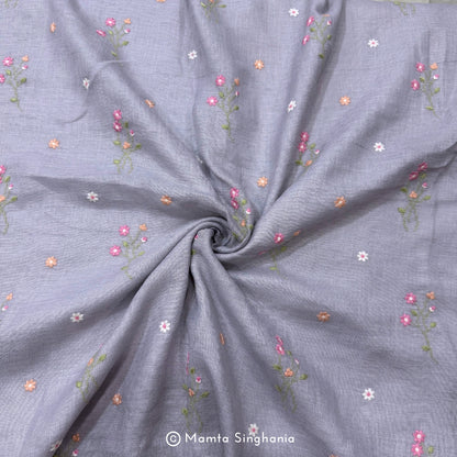 Light Grey Floral Embroidered Linen Fabric
