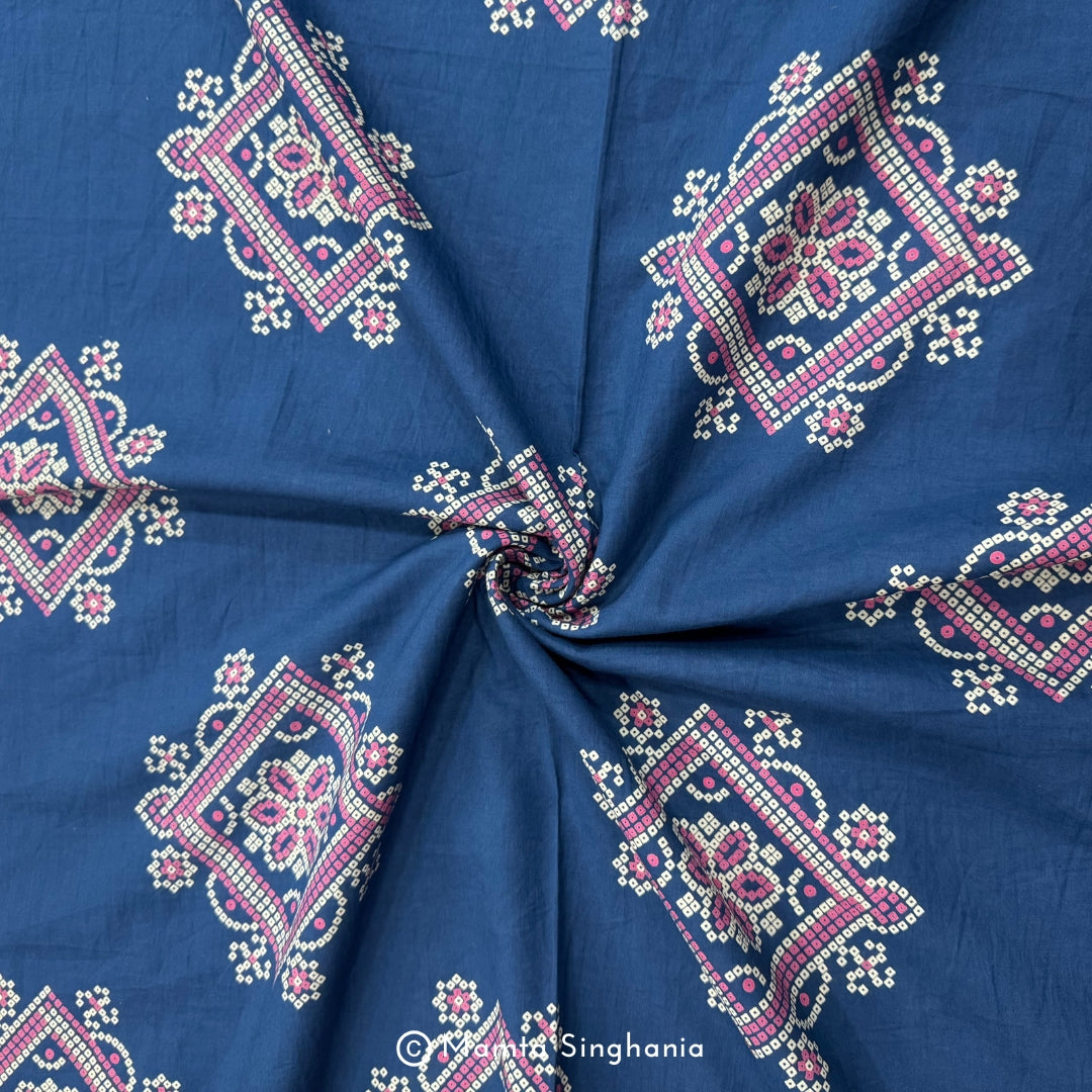 Blue Abstract Printed Cotton Fabric