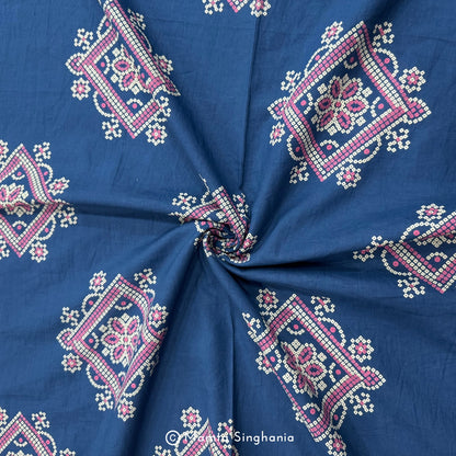 Blue Abstract Printed Cotton Fabric