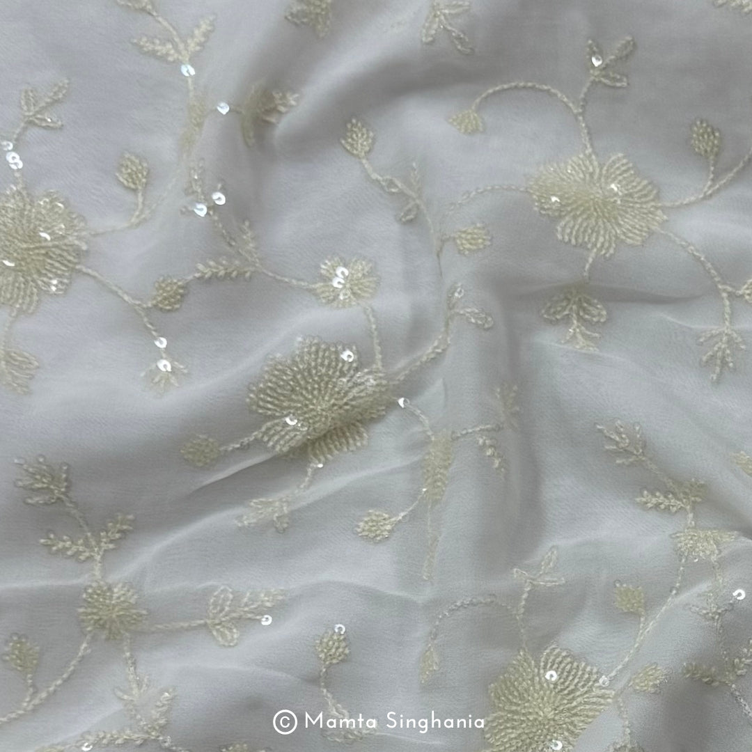 White Plain Dyeable Embroidered Georgette Fabric