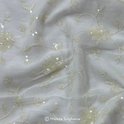 White Plain Dyeable Embroidered Georgette Fabric