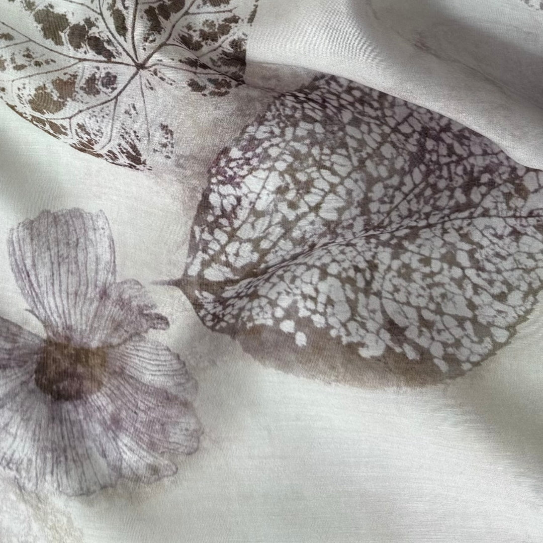 Purple Floral Digital Printed Mul Chanderi Fabric