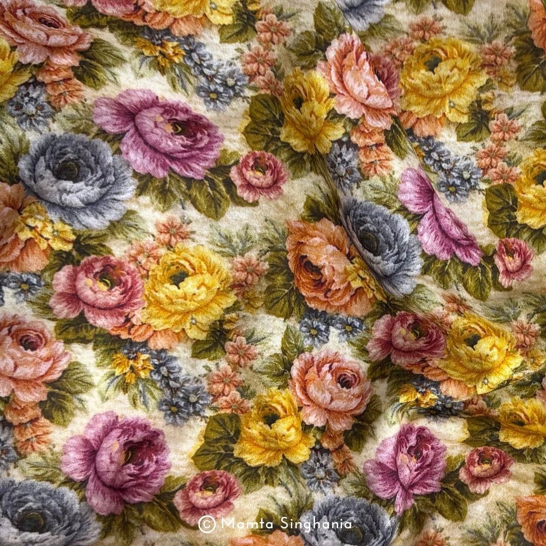 Floral Printed Malai Cotton Fabric