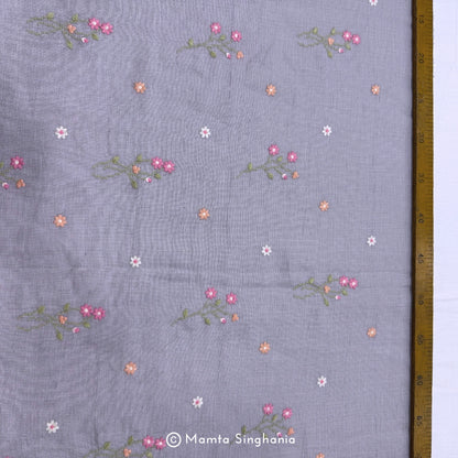 Light Grey Floral Embroidered Linen Fabric