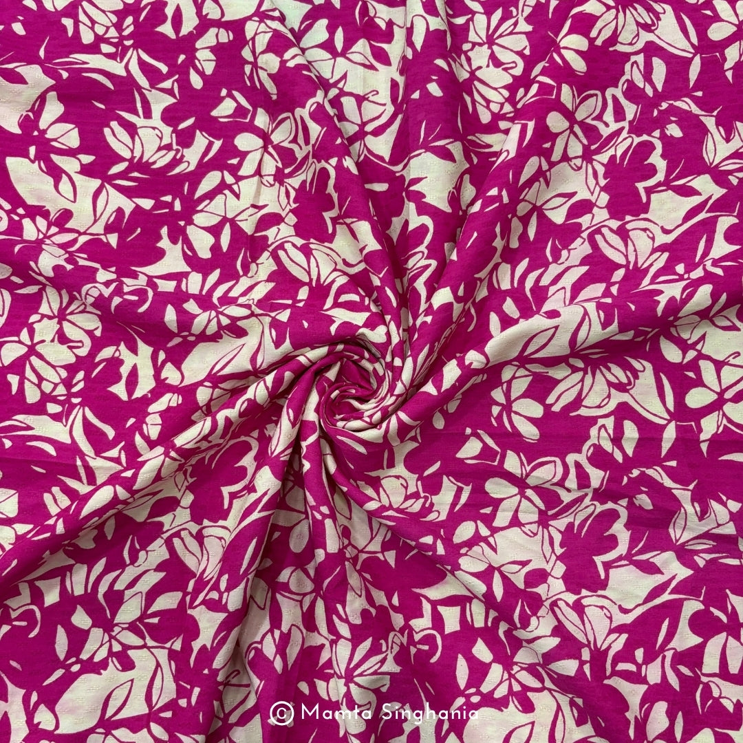 Pink Floral Printed Self-weave Cotton Fabric (56”)
