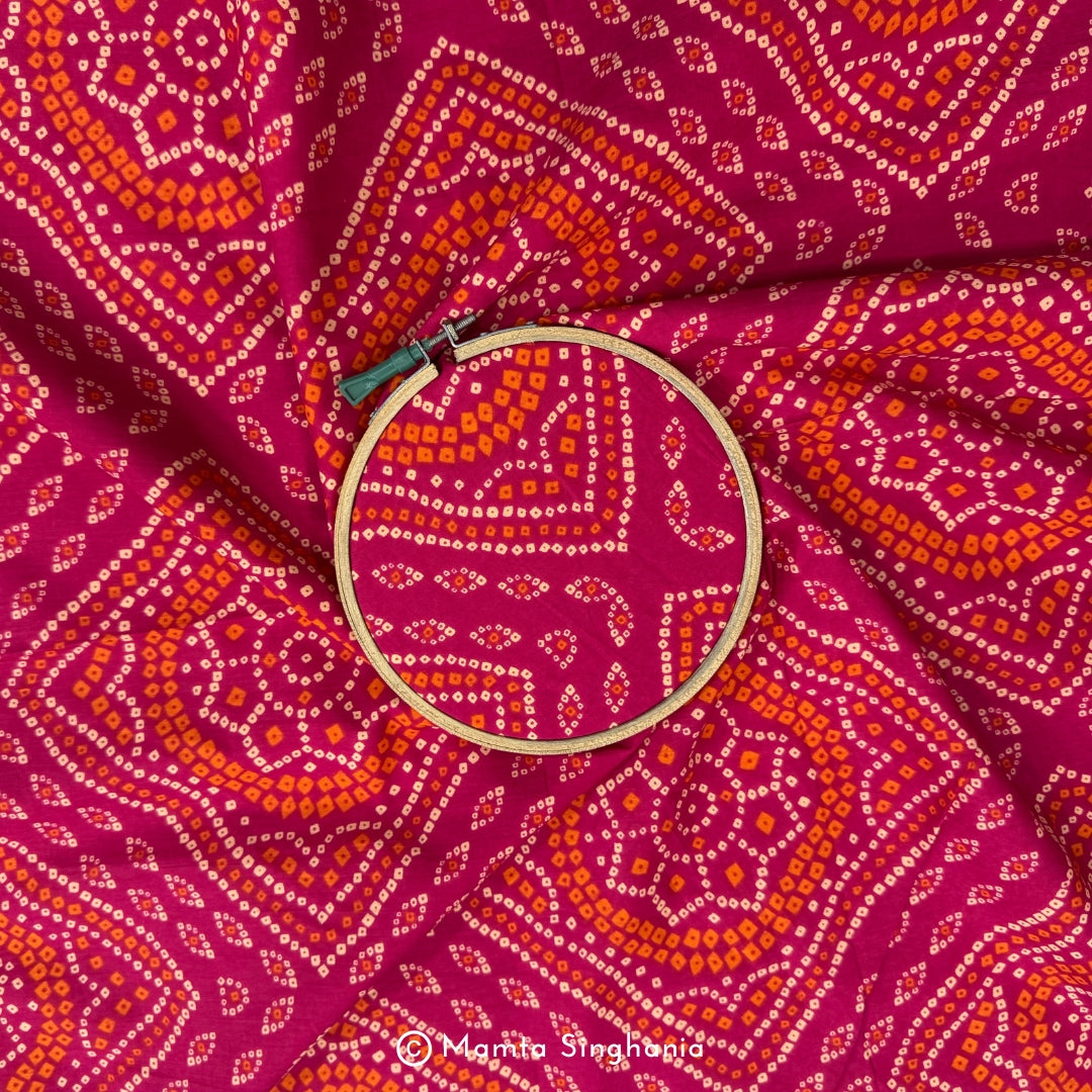 Pink Orange Bandhej Printed Cotton Fabric