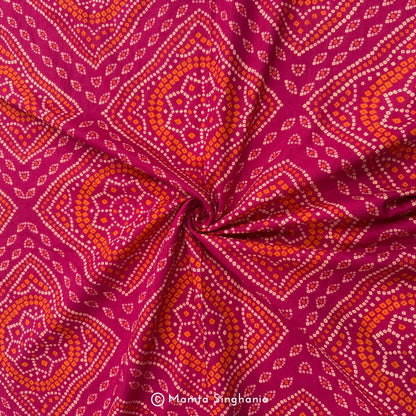 Pink Orange Bandhej Printed Cotton Fabric