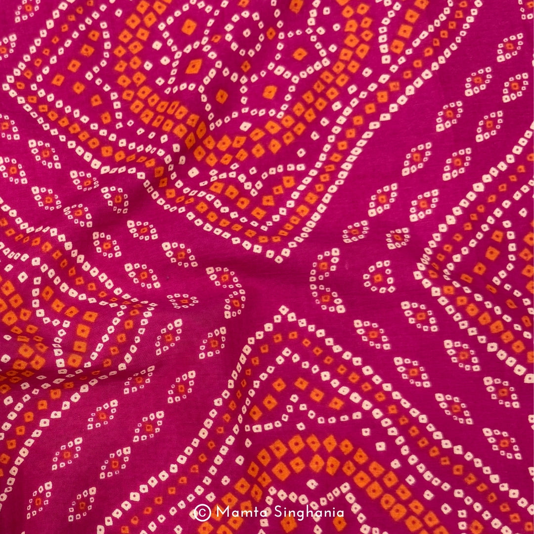 Pink Orange Bandhej Printed Cotton Fabric