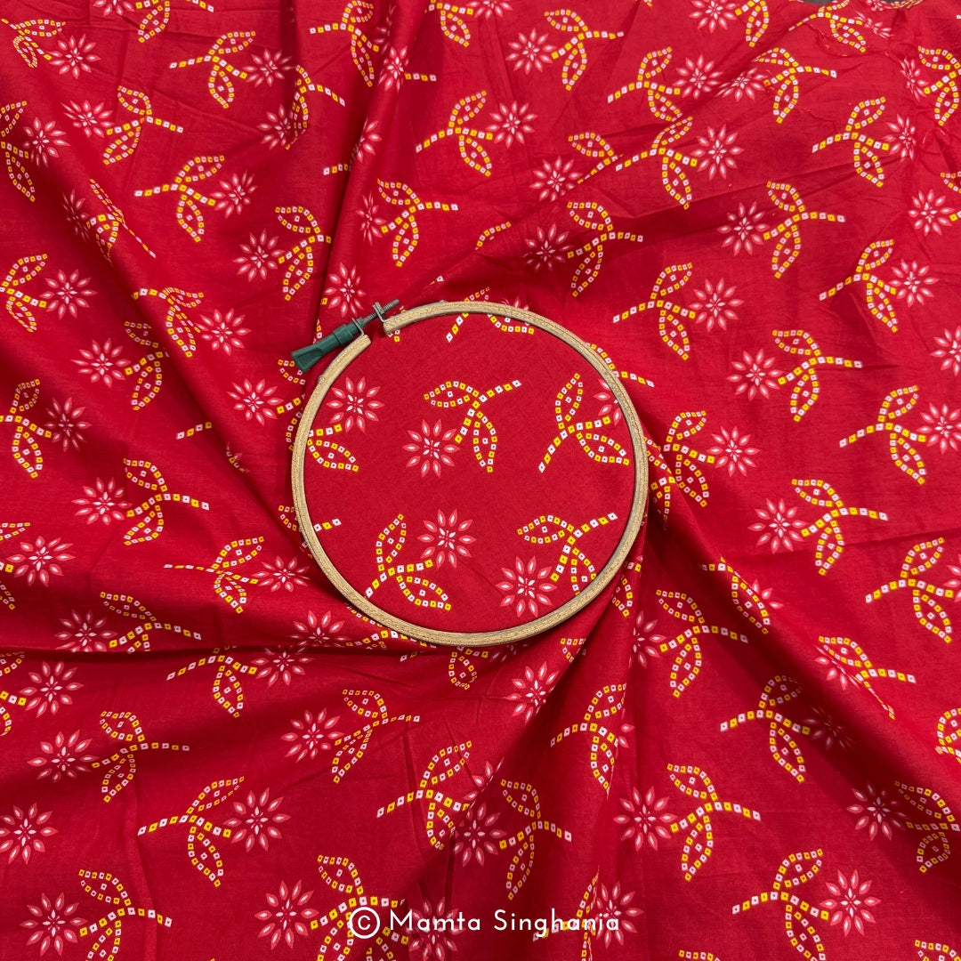 Red Floral Printed Cotton Fabric