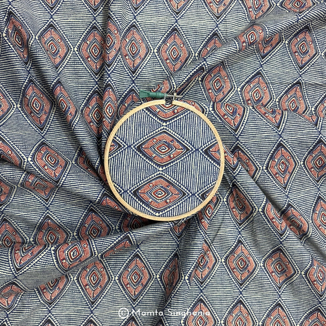 Blue Abstract Printed Cotton Fabric