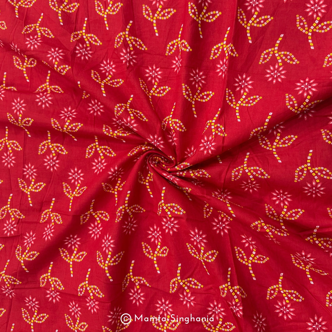 Red Floral Printed Cotton Fabric