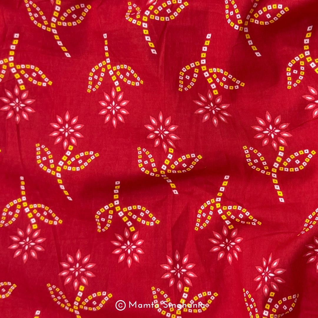 Red Floral Printed Cotton Fabric