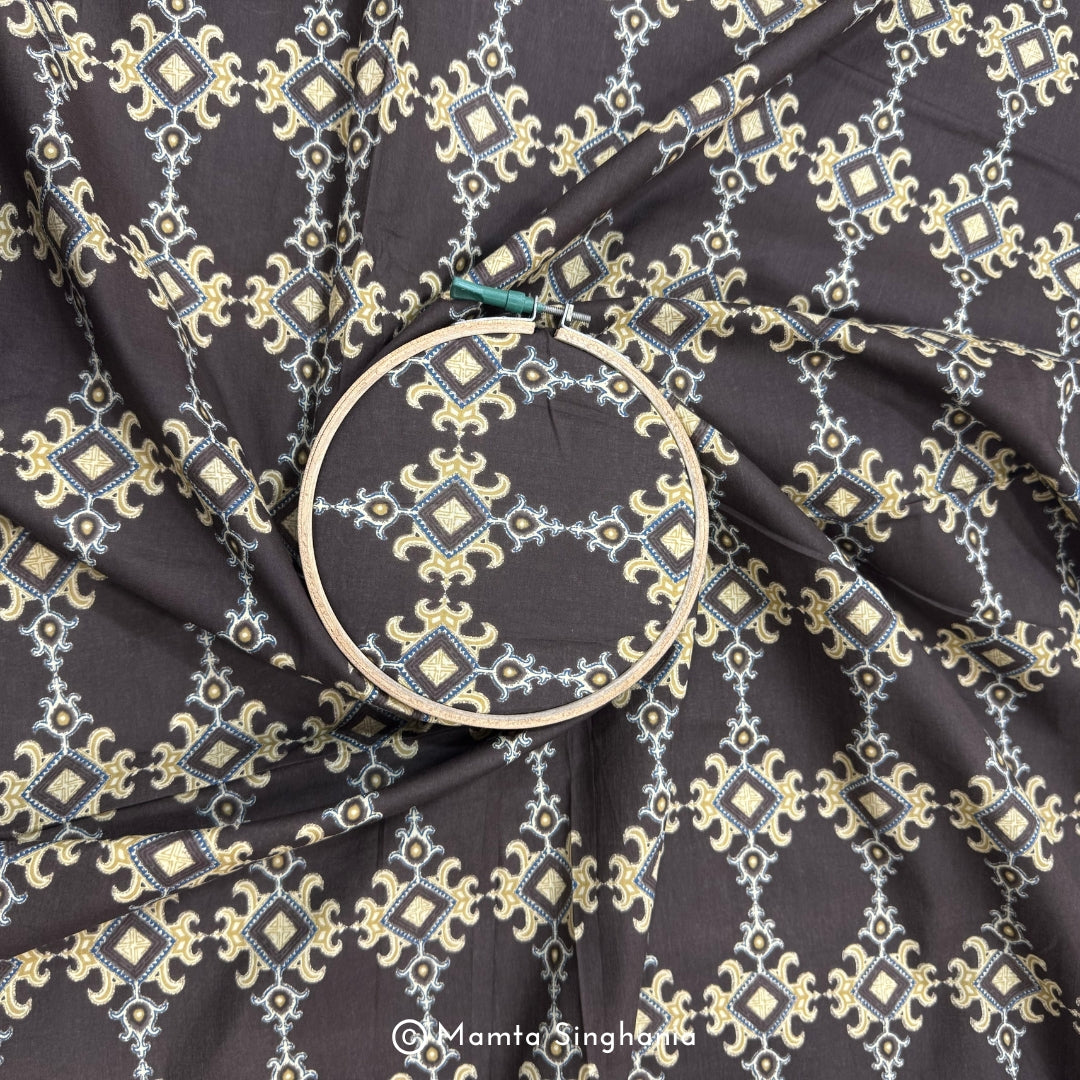 Brown Abstract Printed Cotton Fabric