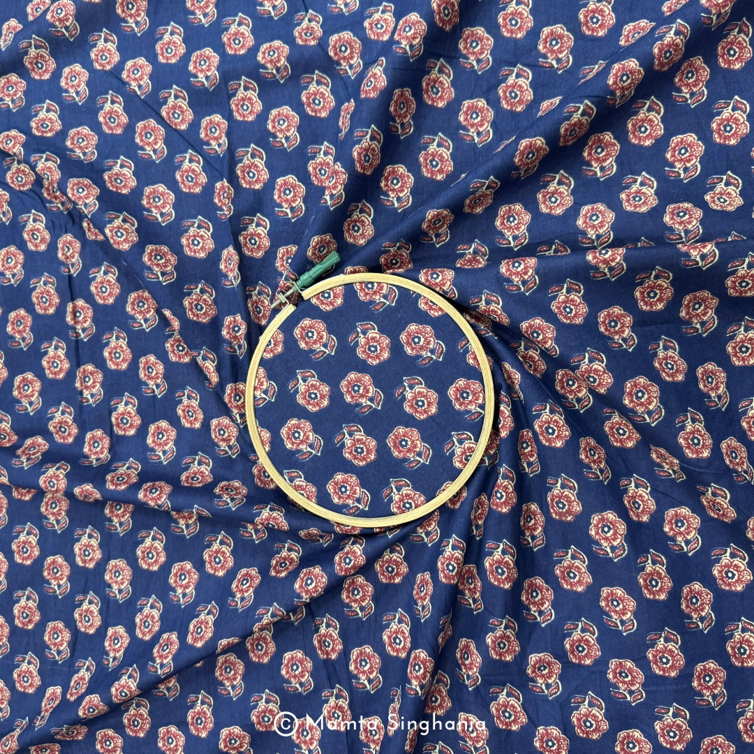 Blue Floral Printed Cotton Fabric