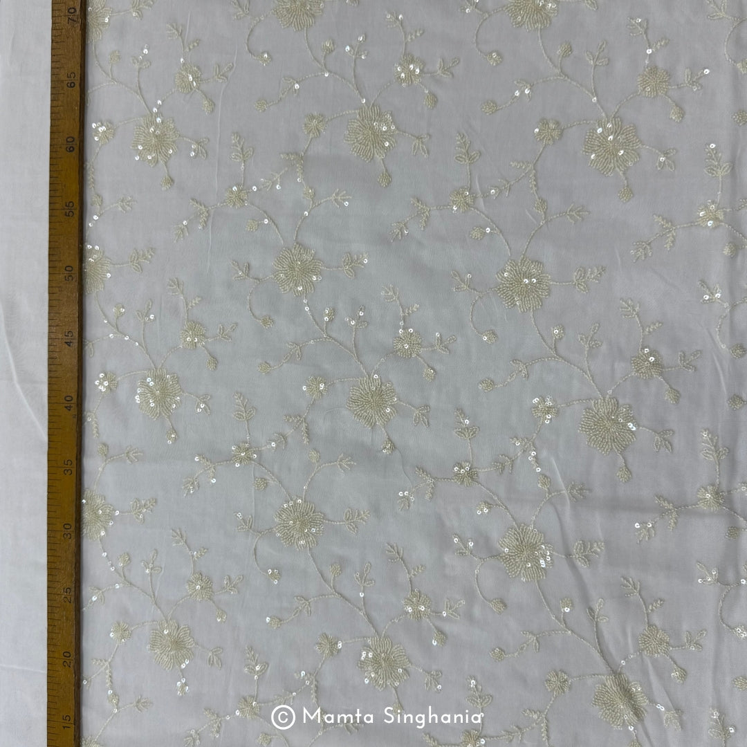White Plain Dyeable Embroidered Georgette Fabric