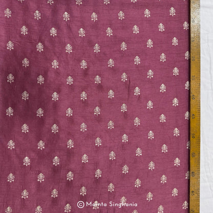 Wine Floral Embroidered Raw Silk Fabric
