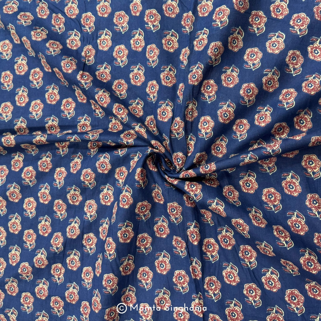 Blue Floral Printed Cotton Fabric