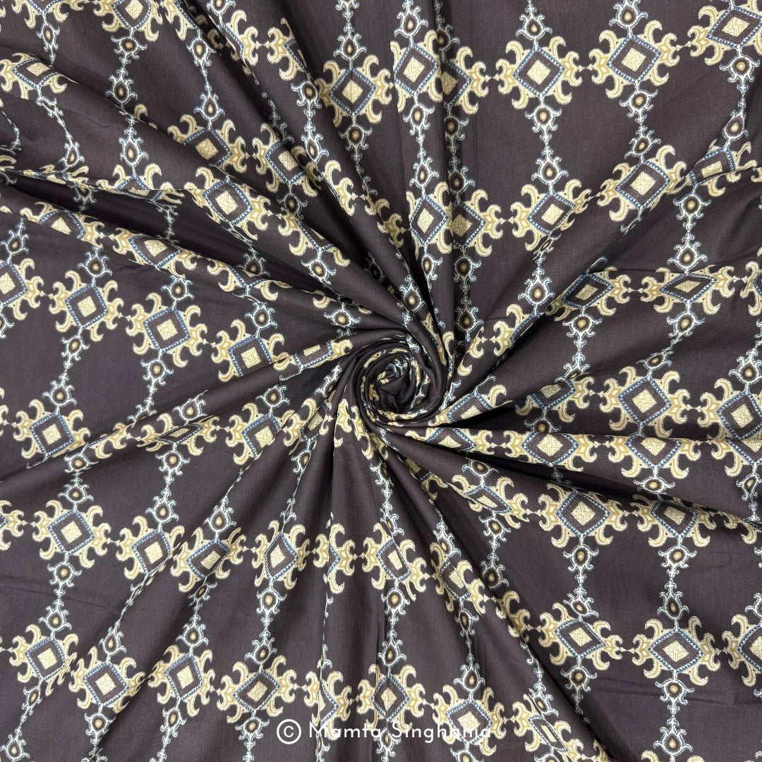Brown Abstract Printed Cotton Fabric