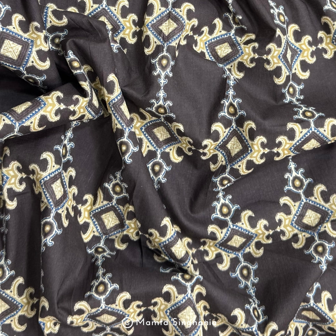 Brown Abstract Printed Cotton Fabric